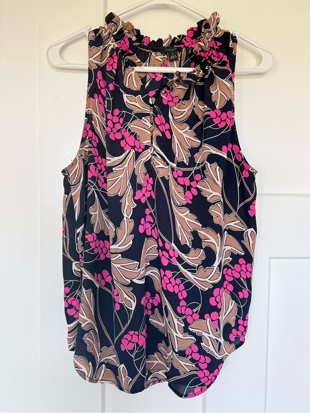 Ann Taylor Sleeveless Floral Ruffle-Neck Camisole